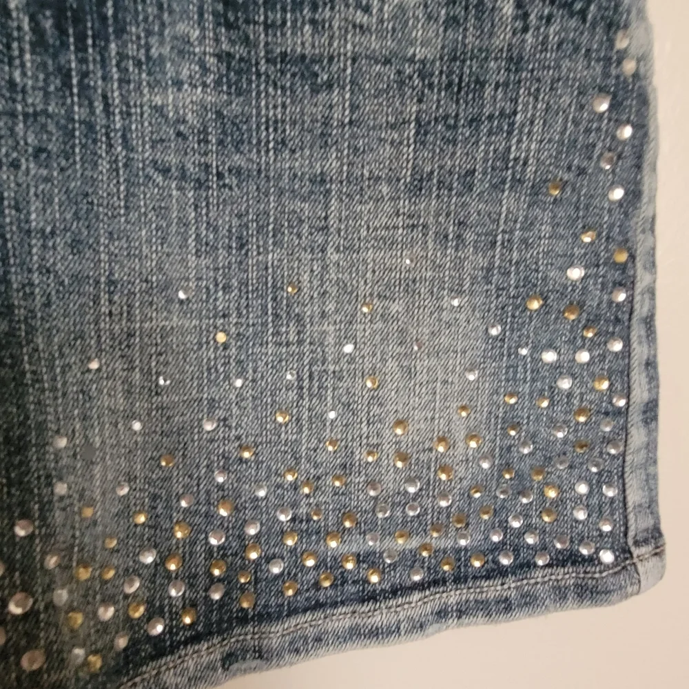 Justice Girlhood Blue Denim Silver Rhinestone and Gem Mini Skirt Size 12 Girls